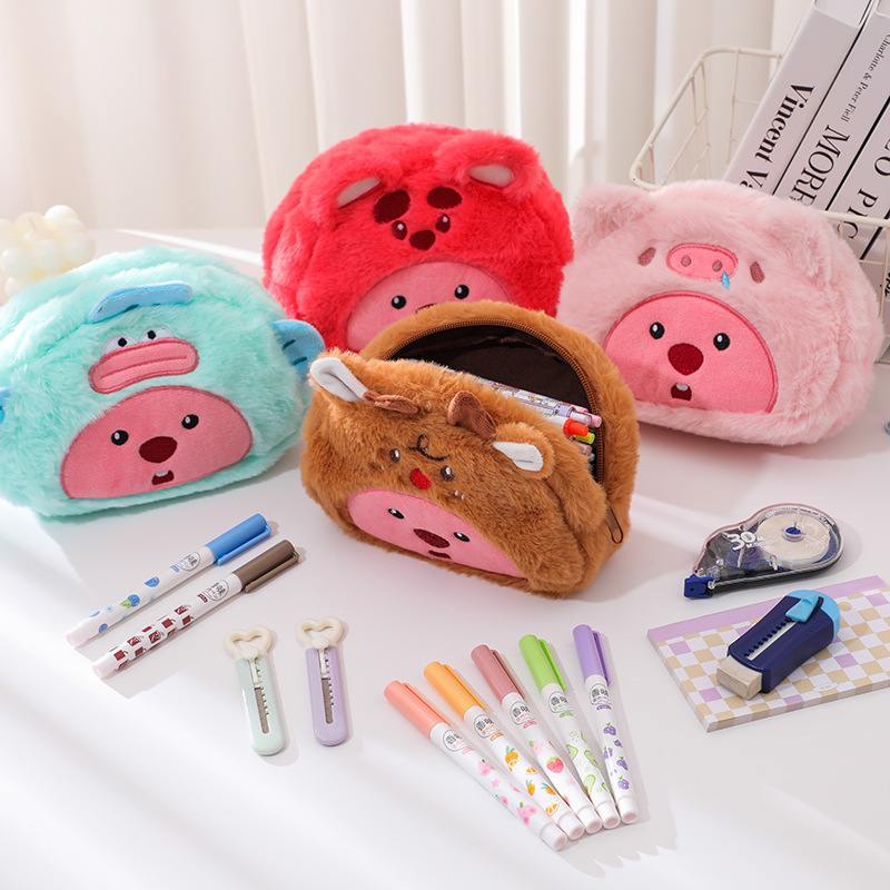 Cartoon Plush Pencil Bag Stude - Case With Pencil Holder ulasan dan harga