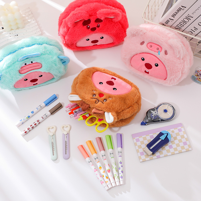 Cartoon Plush Pencil Bag Stude - Case With Pencil Holder ulasan dan harga