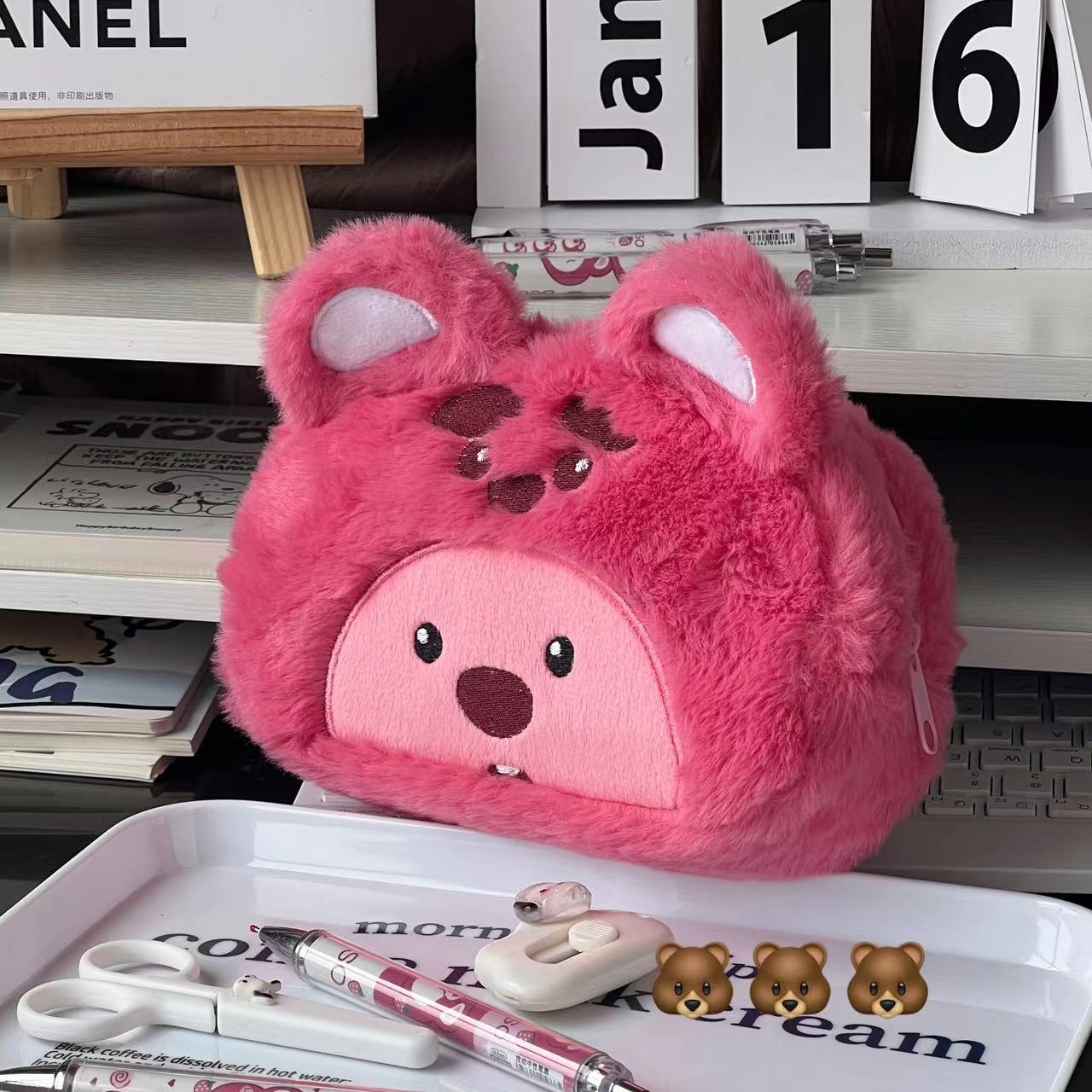 Cartoon Plush Pencil Bag Stude - Case With Pencil Holder ulasan dan harga